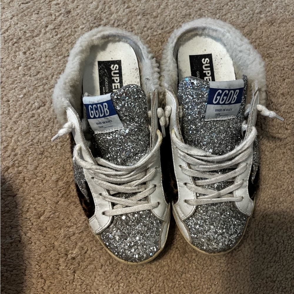 Golden Goose Silver Glitter Leopard Sneakers 38 Neiman Marcus exclusive - Picture 2 of 4